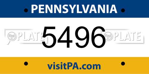 5496 Pennsylvania License Plate