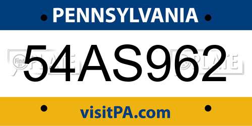 54AS962 Pennsylvania License Plate
