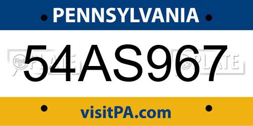 54AS967 Pennsylvania License Plate