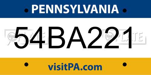 54BA221 Pennsylvania License Plate