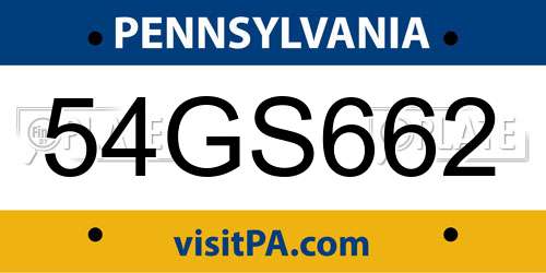 54GS662 Pennsylvania License Plate
