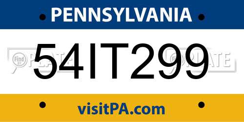 54IT299 Pennsylvania License Plate