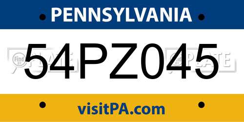 54PZ045 Pennsylvania License Plate