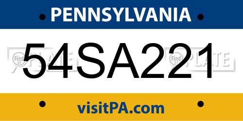 54SA221 Pennsylvania License Plate