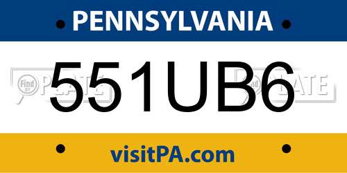 551UB6 Pennsylvania License Plate