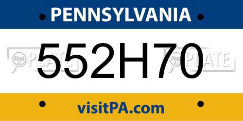 552H70 Pennsylvania License Plate