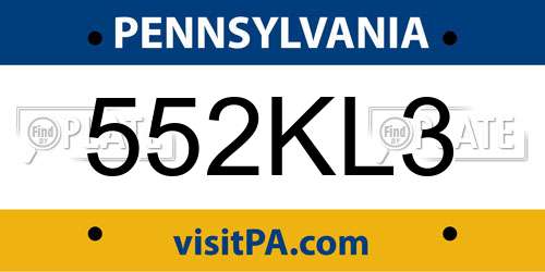 552KL3 Pennsylvania License Plate