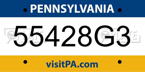 55428G3 Pennsylvania License Plate