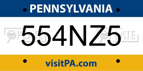 554NZ5 Pennsylvania License Plate