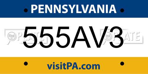 555AV3 Pennsylvania License Plate