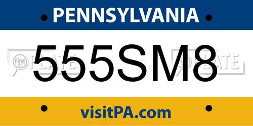 555SM8 Pennsylvania License Plate