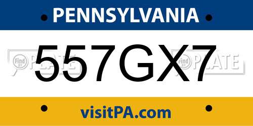 557GX7 Pennsylvania License Plate