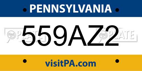 559AZ2 Pennsylvania License Plate