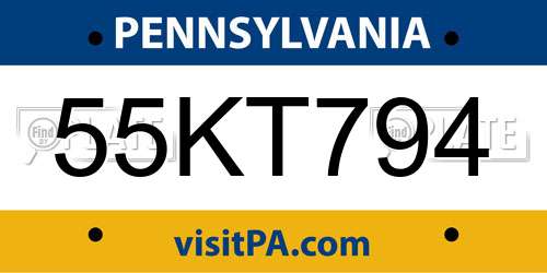 55KT794 Pennsylvania License Plate