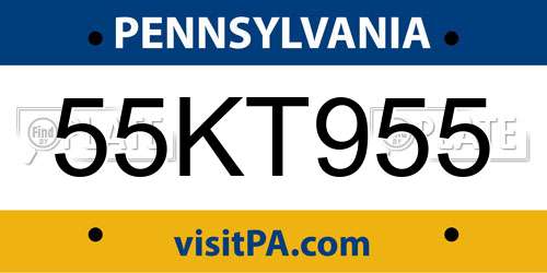 55KT955 Pennsylvania License Plate