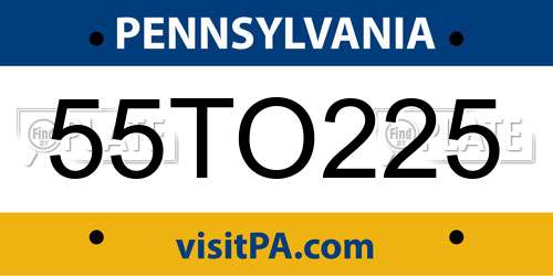 55TO225 Pennsylvania License Plate