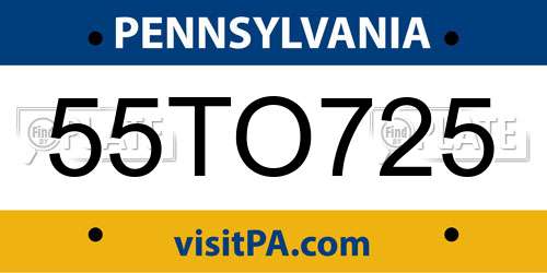 55TO725 Pennsylvania License Plate