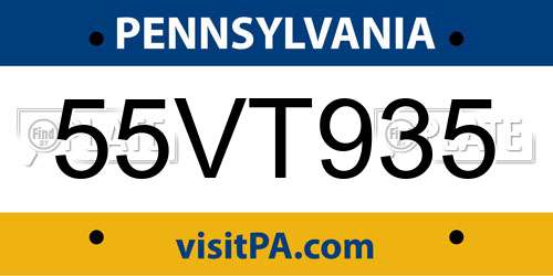 55VT935 Pennsylvania License Plate