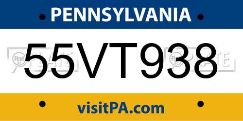 55VT938 Pennsylvania License Plate