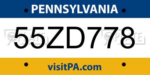 55ZD778 Pennsylvania License Plate