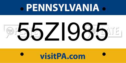 55ZI985 Pennsylvania License Plate