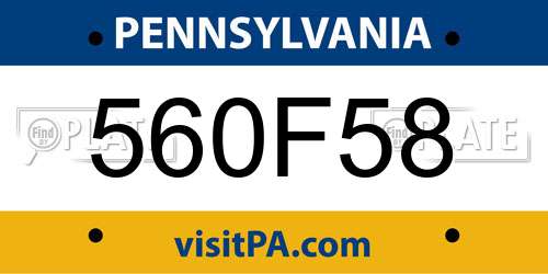 560F58 Pennsylvania License Plate