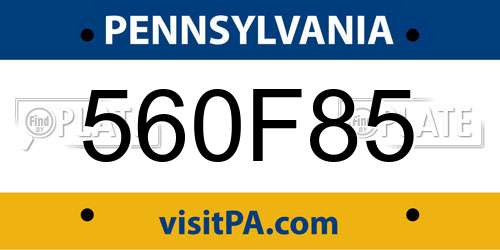 560F85 Pennsylvania License Plate