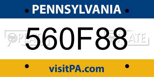 560F88 Pennsylvania License Plate