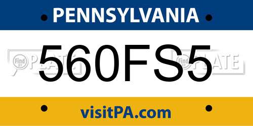 560FS5 Pennsylvania License Plate
