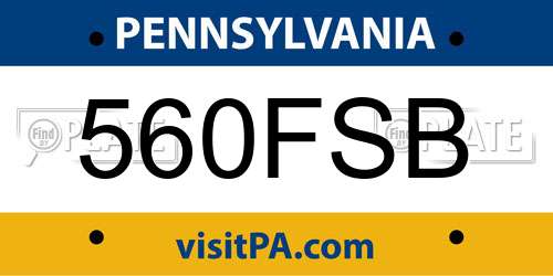 560FSB Pennsylvania License Plate
