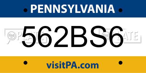 562BS6 Pennsylvania License Plate