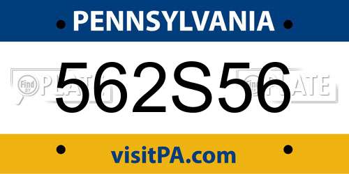 562S56 Pennsylvania License Plate