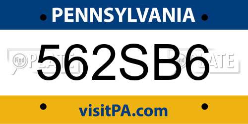 562SB6 Pennsylvania License Plate