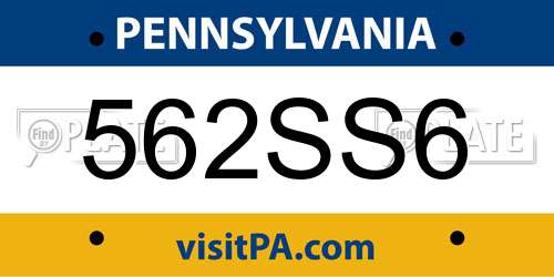 562SS6 Pennsylvania License Plate