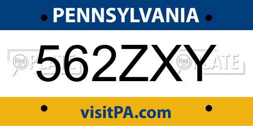 562ZXY Pennsylvania License Plate