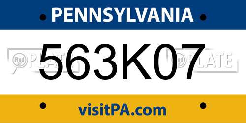 563K07 Pennsylvania License Plate