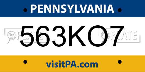 563KO7 Pennsylvania License Plate