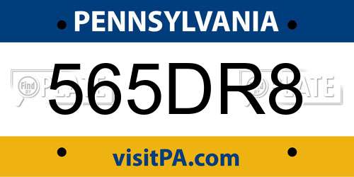 565DR8 Pennsylvania License Plate