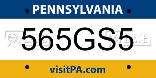 565GS5 Pennsylvania License Plate