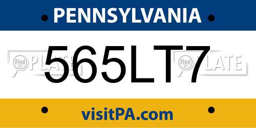 565LT7 Pennsylvania License Plate