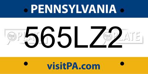 565LZ2 Pennsylvania License Plate