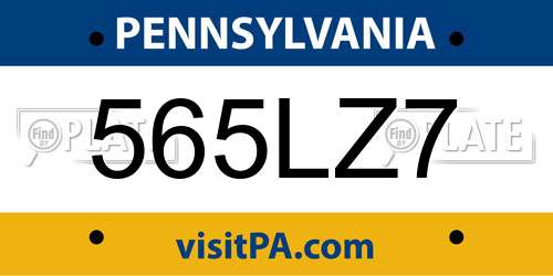 565LZ7 Pennsylvania License Plate