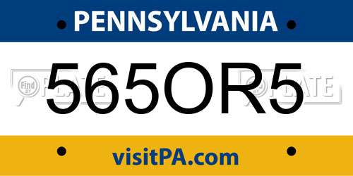 565OR5 Pennsylvania License Plate