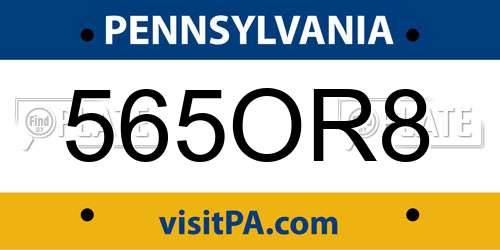 565OR8 Pennsylvania License Plate