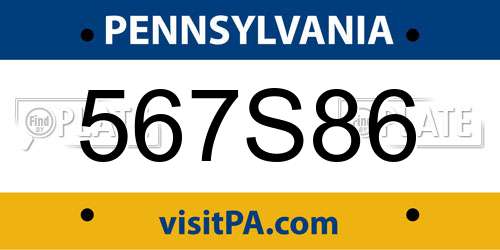 567S86 Pennsylvania License Plate