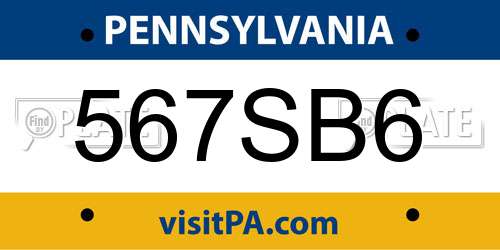 567SB6 Pennsylvania License Plate
