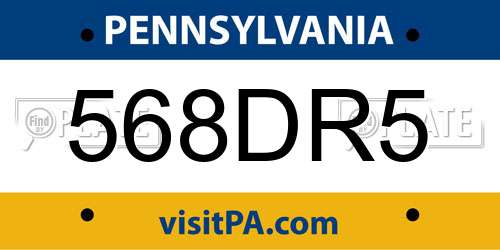 568DR5 Pennsylvania License Plate