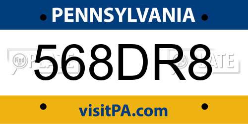 568DR8 Pennsylvania License Plate