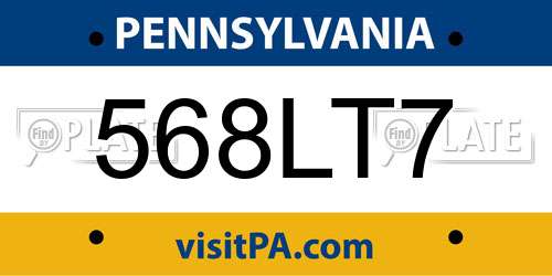 568LT7 Pennsylvania License Plate