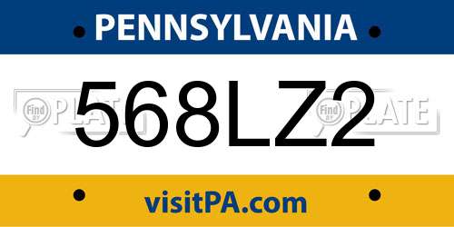 568LZ2 Pennsylvania License Plate
